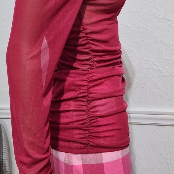 ZARA Pink Ruched Sheer Longsleeved   Top - Picture 3 of 5